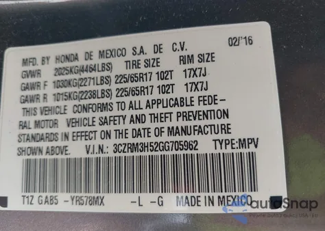 2016 Honda Cr-V Ex from USA, damaged, VIN 3CZRM3H52GG705962
